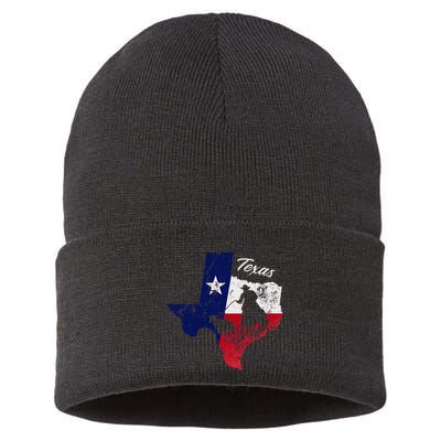 State Of Texas Flag Map Distressed Native Texan Tx Sustainable Knit Beanie