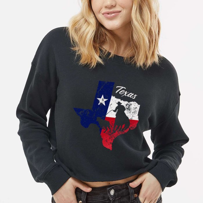 State Of Texas Flag Map Distressed Native Texan Tx Cropped Pullover Crew