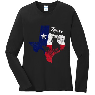 State Of Texas Flag Map Distressed Native Texan Tx Ladies Long Sleeve Shirt
