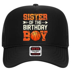 Sister Of The Birthday Basketball Mother Mom Funny High Crown Mesh Back Trucker Hat