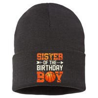 Sister Of The Birthday Basketball Mother Mom Funny Sustainable Knit Beanie