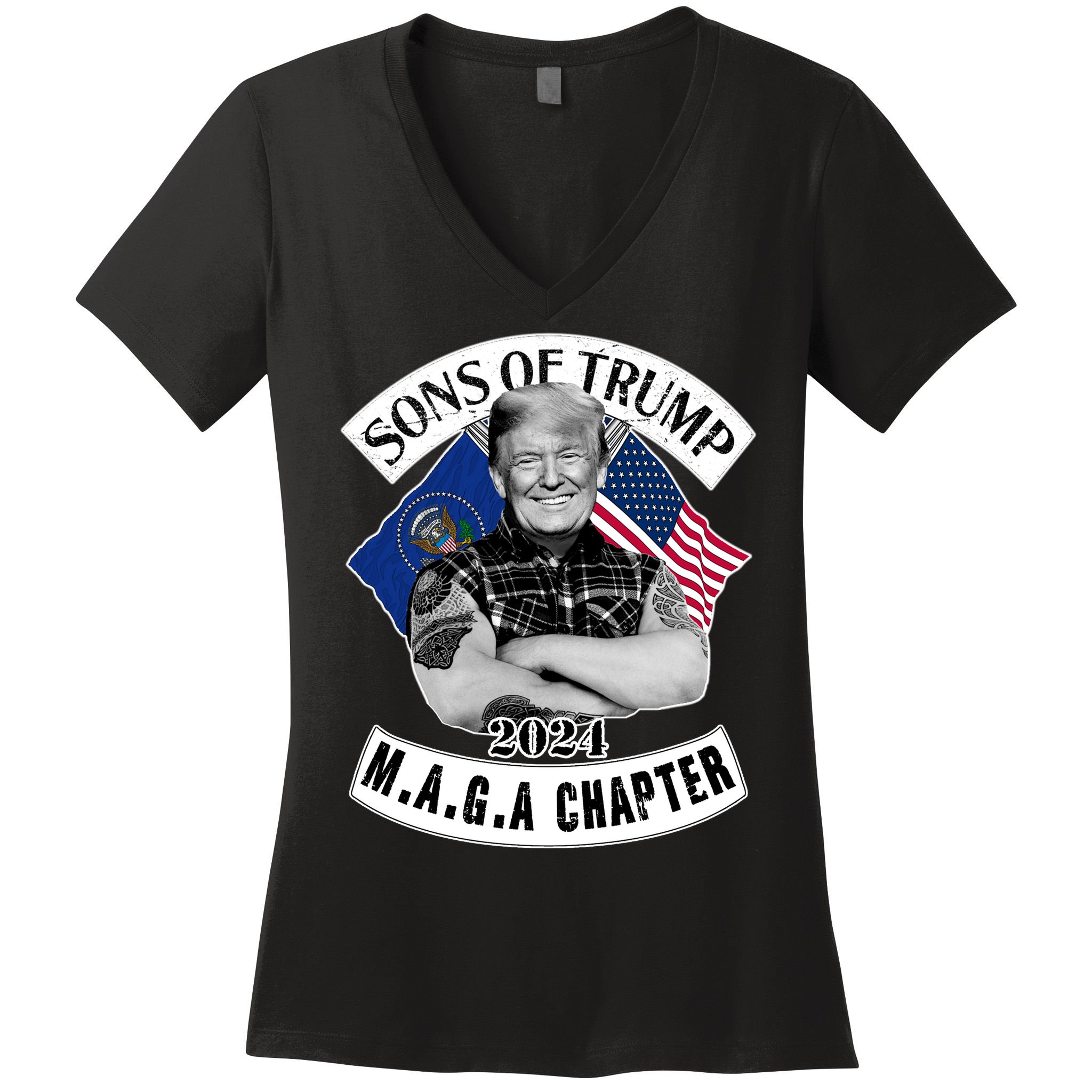 Sons Of Trump 2024 Biker Funny Women's V-Neck T-Shirt