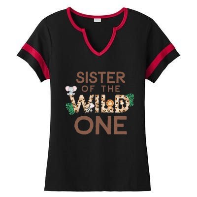 Sister Of The Wild One Animal Safari 1st Birthday Theme Ladies Halftime Notch Neck Tee