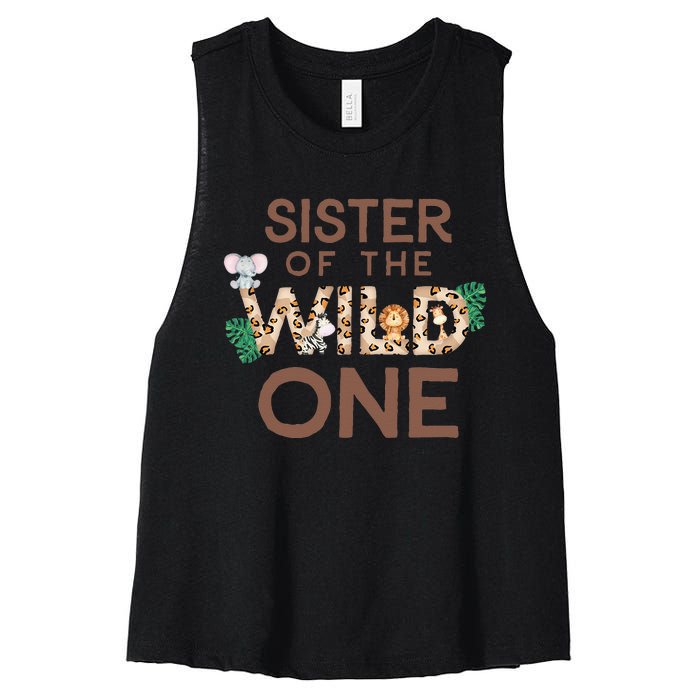 Sister Of The Wild One Animal Safari 1st Birthday Theme Women's Racerback Cropped Tank