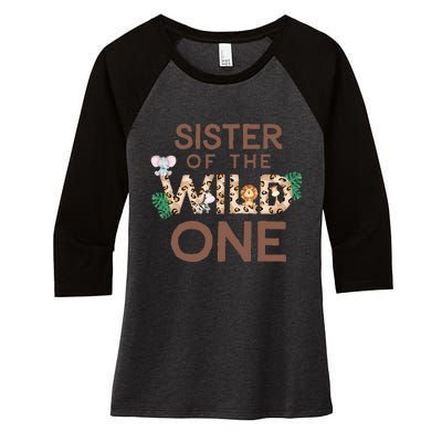 Sister Of The Wild One Animal Safari 1st Birthday Theme Women's Tri-Blend 3/4-Sleeve Raglan Shirt