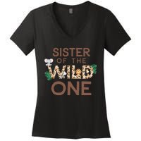 Sister Of The Wild One Animal Safari 1st Birthday Theme Women's V-Neck T-Shirt