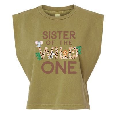 Sister Of The Wild One Animal Safari 1st Birthday Theme Garment-Dyed Women's Muscle Tee