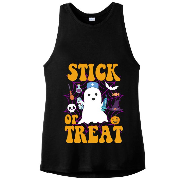 Stick Or Treat Halloween Nurse Ghost Ladies PosiCharge Tri-Blend Wicking Tank