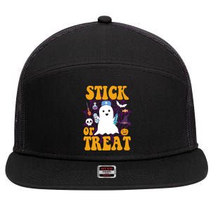 Stick Or Treat Halloween Nurse Ghost 7 Panel Mesh Trucker Snapback Hat