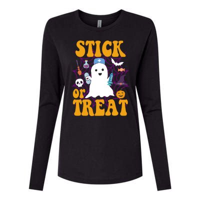 Stick Or Treat Halloween Nurse Ghost Womens Cotton Relaxed Long Sleeve T-Shirt