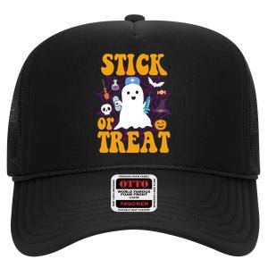 Stick Or Treat Halloween Nurse Ghost High Crown Mesh Back Trucker Hat