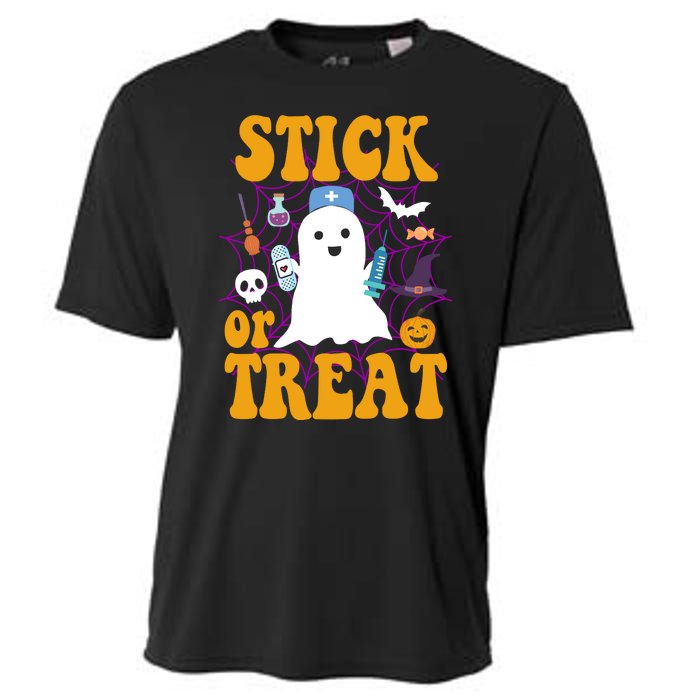 Stick Or Treat Halloween Nurse Ghost Cooling Performance Crew T-Shirt