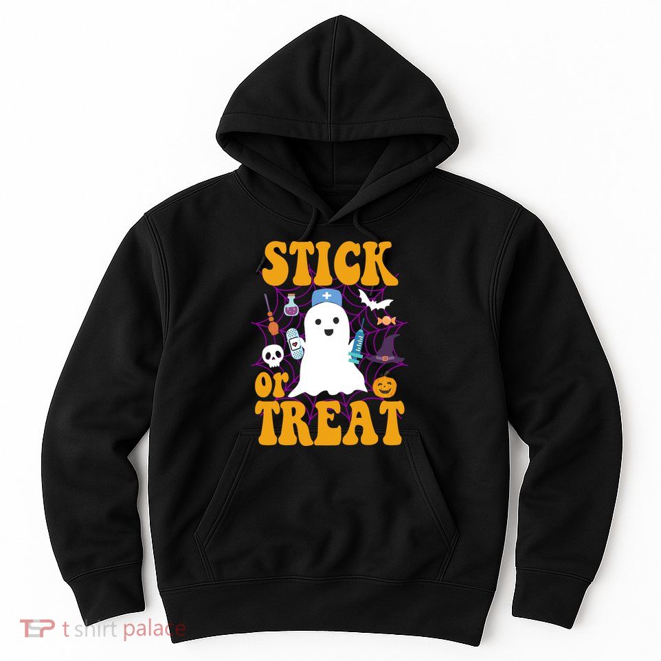 Stick Or Treat Halloween Nurse Ghost Hoodie