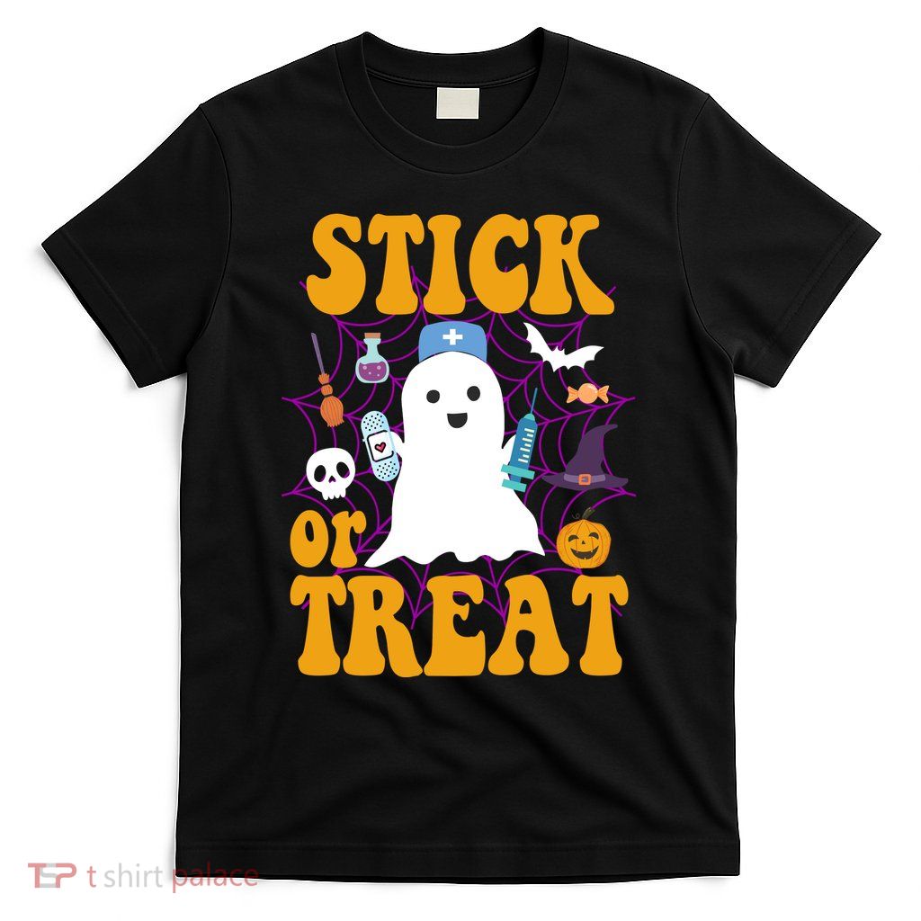 Stick Or Treat Halloween Nurse Ghost T-Shirt