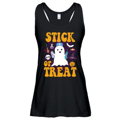 Stick Or Treat Halloween Nurse Ghost Ladies Essential Flowy Tank