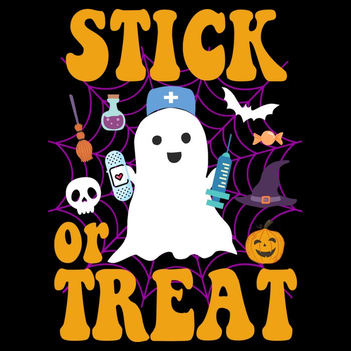Stick Or Treat Halloween Nurse Ghost Flatbill Hat