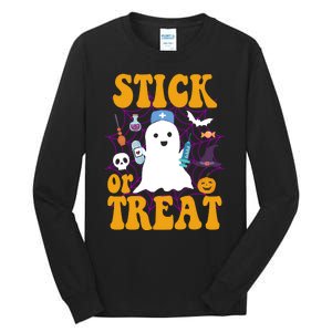 Stick Or Treat Halloween Nurse Ghost Tall Long Sleeve T-Shirt