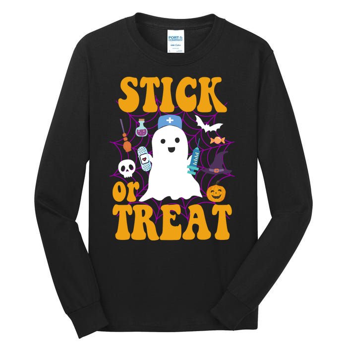 Stick Or Treat Halloween Nurse Ghost Tall Long Sleeve T-Shirt