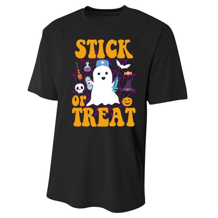 Stick Or Treat Halloween Nurse Ghost Performance Sprint T-Shirt