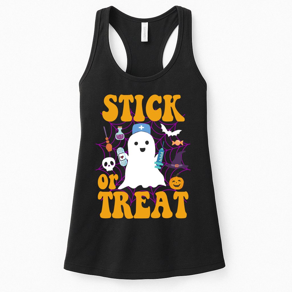 Stick Or Treat Halloween Nurse Ghost Womens Tank Top