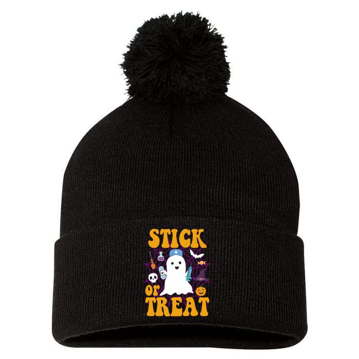 Stick Or Treat Halloween Nurse Ghost Pom Pom 12in Knit Beanie