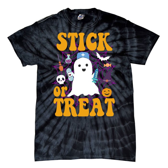 Stick Or Treat Halloween Nurse Ghost Tie-Dye T-Shirt