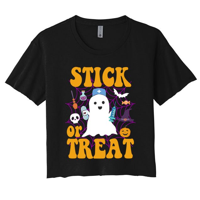 Stick Or Treat Halloween Nurse Ghost Crop Top