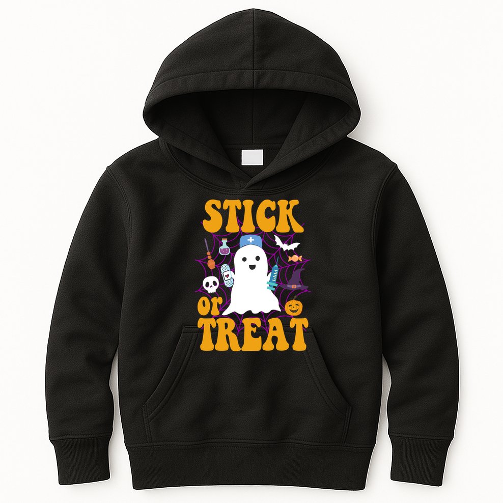 Stick Or Treat Halloween Nurse Ghost Kids Hoodie