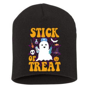 Stick Or Treat Halloween Nurse Ghost Short Acrylic Beanie