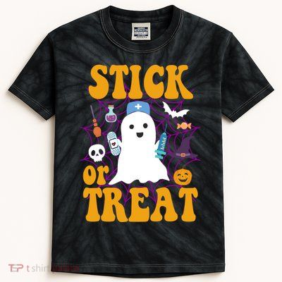 Stick Or Treat Halloween Nurse Ghost Kids Tie-Dye T-Shirt