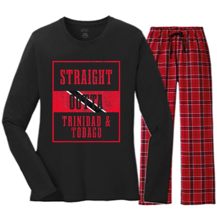 Straight Outta Trinidad & Tobago Trinidadian Flag Pride Women's Long Sleeve Flannel Pajama Set 