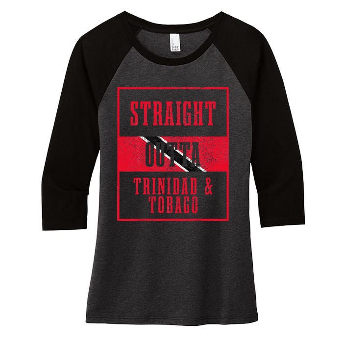 Straight Outta Trinidad & Tobago Trinidadian Flag Pride Women's Tri-Blend 3/4-Sleeve Raglan Shirt