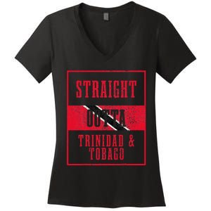 Straight Outta Trinidad & Tobago Trinidadian Flag Pride Women's V-Neck T-Shirt