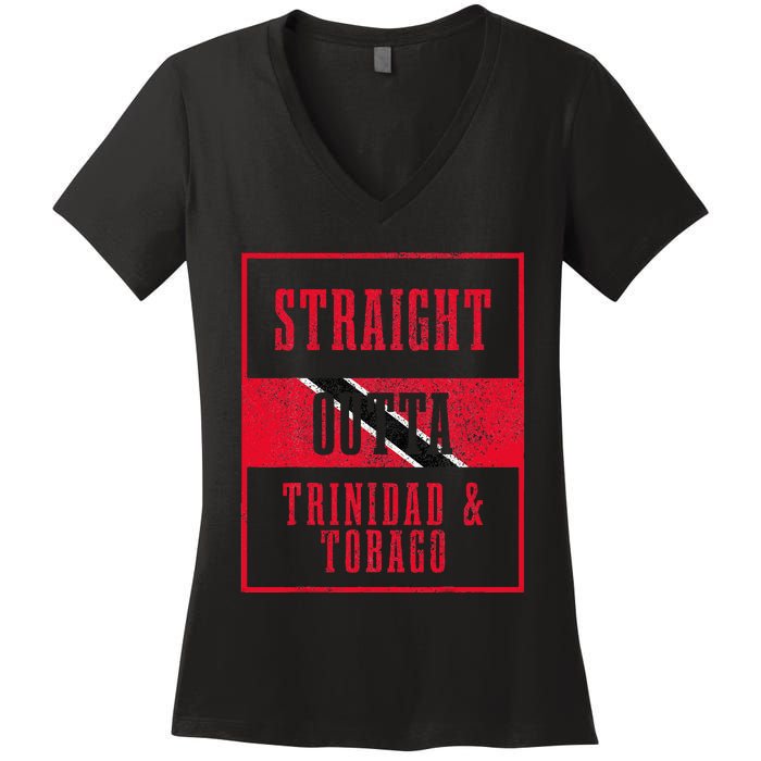 Straight Outta Trinidad & Tobago Trinidadian Flag Pride Women's V-Neck T-Shirt