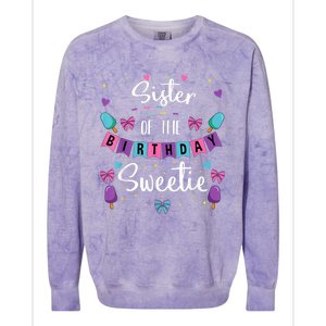 Sister Of The Birthday Sweetie Ice Cream Bday Party Sis Colorblast Crewneck Sweatshirt