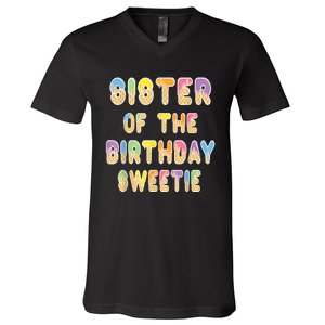 Sister Of The Birthday Sweetie Girl Icecream Themed Party V-Neck T-Shirt