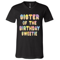 Sister Of The Birthday Sweetie Girl Icecream Themed Party V-Neck T-Shirt