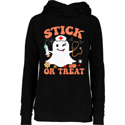 Stick Or Treat Nurse Funny Halloween Costume Womens Funnel Neck Pullover Hood