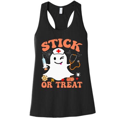 Stick Or Treat Nurse Funny Halloween Costume Women's Racerback Tank