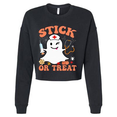 Stick Or Treat Nurse Funny Halloween Costume Cropped Pullover Crew