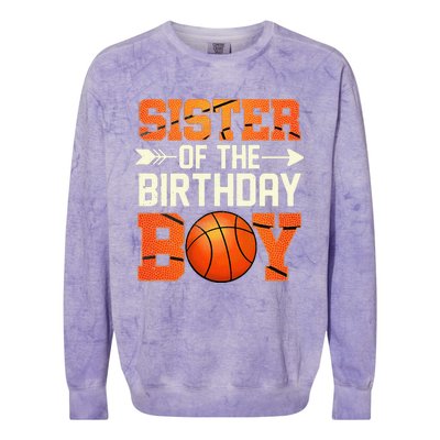 Sister Of The Birthday Basketball Mother Mom Funny Colorblast Crewneck Sweatshirt