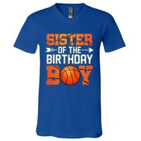 Sister Of The Birthday Basketball Mother Mom Funny V-Neck T-Shirt