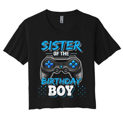 Sister of the Birthday Matching Video Game Birthday Gift Women's Crop Top Tee