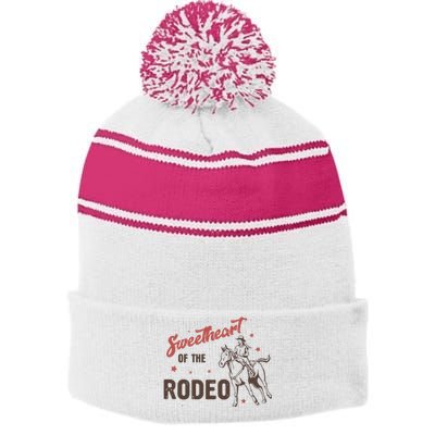 Sweetheart Of The Rodeo Western 70s Vintage Style Stripe Pom Pom Beanie