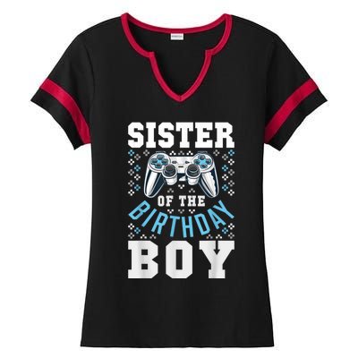 Sister Of The Birthday Boy Matching Video Gamer Birthday Ladies Halftime Notch Neck Tee