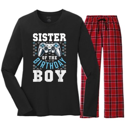 Sister Of The Birthday Boy Matching Video Gamer Birthday Women's Long Sleeve Flannel Pajama Set 