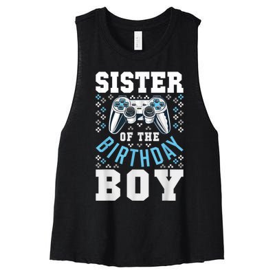 Sister Of The Birthday Boy Matching Video Gamer Birthday Women's Racerback Cropped Tank