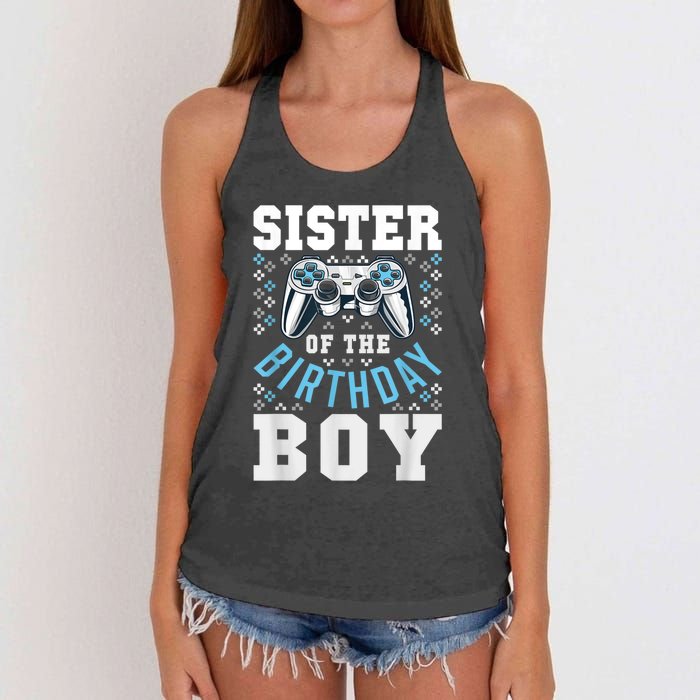 Sister Of The Birthday Boy Matching Video Gamer Birthday Women's Knotted Racerback Tank