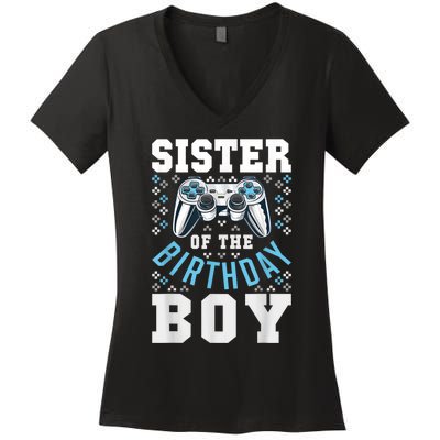 Sister Of The Birthday Boy Matching Video Gamer Birthday Women's V-Neck T-Shirt