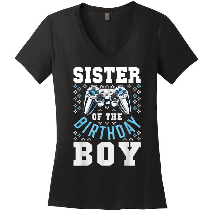 Sister Of The Birthday Boy Matching Video Gamer Birthday Women's V-Neck T-Shirt